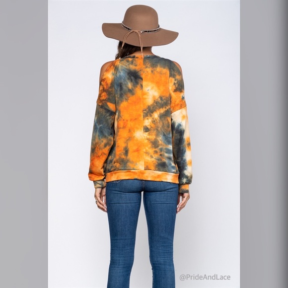 BLACK/RUST TIE DYE COLD SHOULDER TOP - Picture 4 of 5
